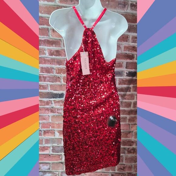 Maner Red Sequin Racerback Dress – Women’s Size Large – Scoop Neck – Sleeveless - Picture 6 of 6